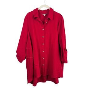 John Mark Ruffled Back Tunic Womens L Red Lagenlook
